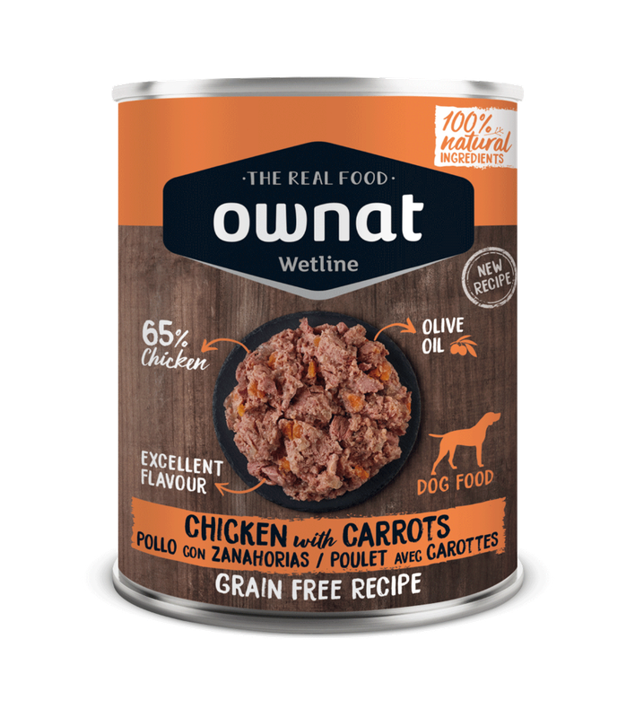 OWNAT WETLINE DOG CHICKEN & CARROTS 12 X 395 GR LATA