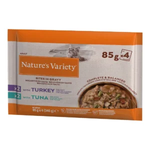 NATURE'S V BOCADITOS EN SALSA PAVO ATUN FLOWP 11x4X85G